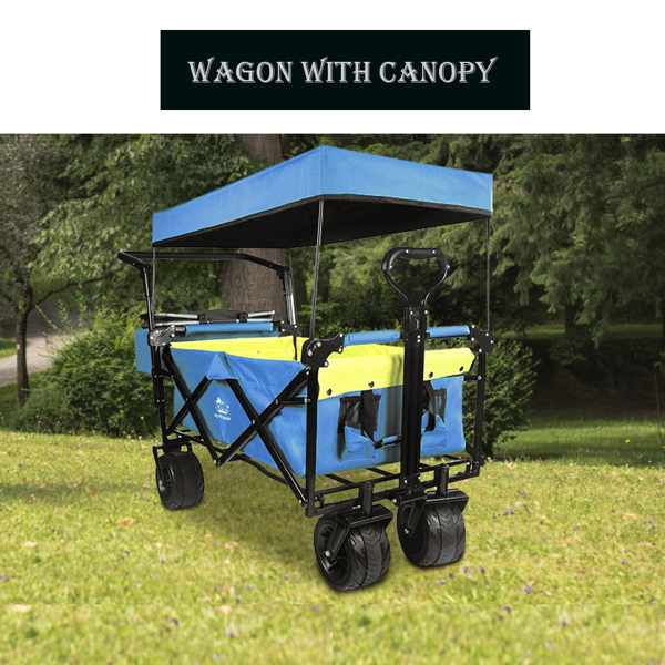 Foldable Wagon with Removable Canopy & Cooler Bag - Heavy Duty Collapsible Wagon Utility Cart with 4