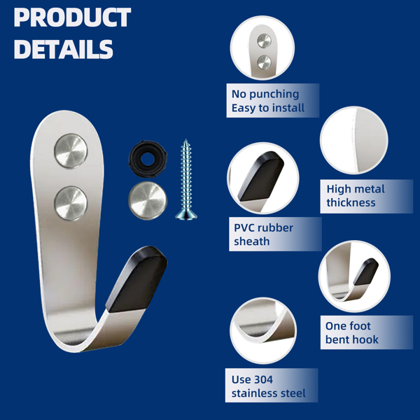 Stainless steel U-shaped hanging hooks for bathroom, bags, living room and kitchen storage, multi-functional hooks