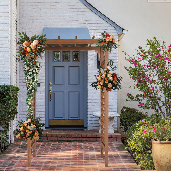 152*60*215cm Beautiful And Practical  Flat-Topped Wooden Arch Garden Arch Dark Brown