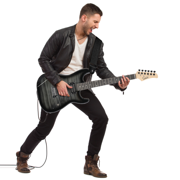 GST Stylish H-H Pickup Tiger Stripe Electric Guitar Kit with 20W AMP Bag Guitar Strap Black