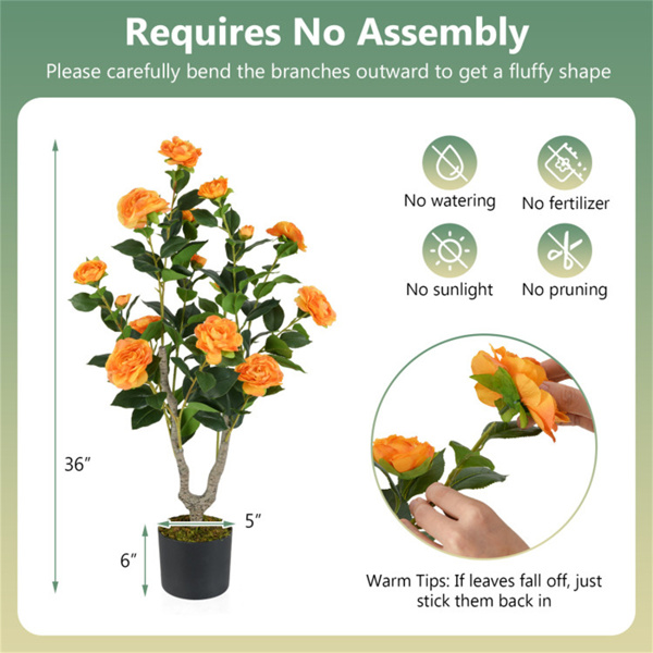 2 Pack Orange Artificial Camellia Tree with Blooming Flower 