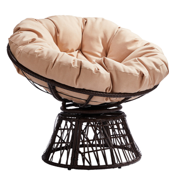 38\\" Ergonomic Swivel Wicker Papasan Chair with Thick Tufted Cushions, 360 Degree Rotatable Chairs for Living Room Bedroom Reading Room, Beige Cushion
