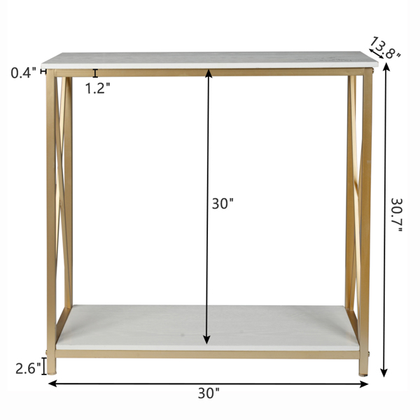 2-Tier Console Table, Gold Sofa Entry Table with White Top and Gold Metal Frame for Home