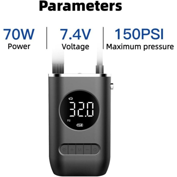 Tire Inflator Portable Air Compressor,Portable Electric Pump 150PSI Cordless Electric Ball Pump Rechargeable Bicycle Air Pump with Digital LED Display