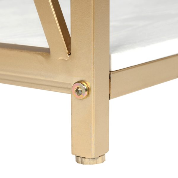 2-Tier Console Table, Gold Sofa Entry Table with White Top and Gold Metal Frame for Home
