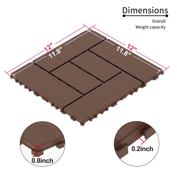 DIY friendly, easy to clean interlocking deck tiles, 11.8