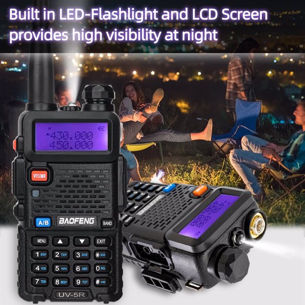  BAOFENG UV-5R Ham Radio Long Range UV 5R Two Way Radio Dual Band 5W  Walkie Talkie Handheld Rechargeable High Power 1800mAh Li-ion Battery and Earpiece（2pcs）