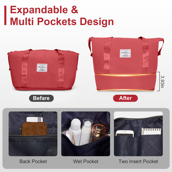 4-Piece Luggage Set with 2 Handbags & 8-Piece Toiletry Kit – Durable PP Suitcase (18in/20in/24in/28in) + 30L Travel Tote + 3L Crossbody Wash Bag – Iron Telescopic Handle – Red
