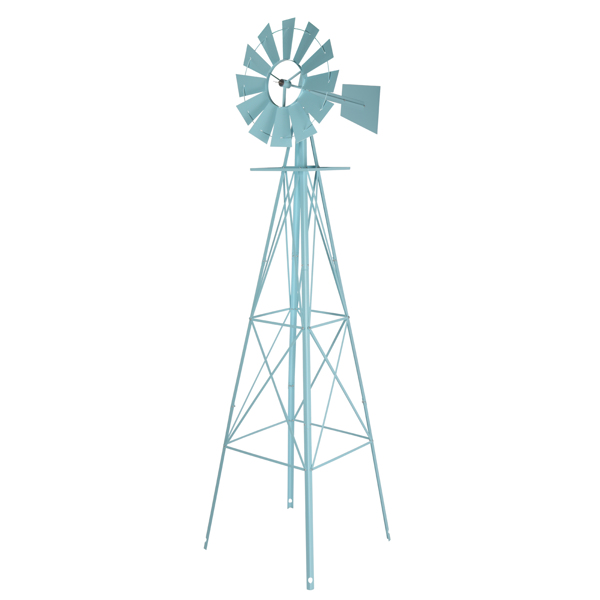 8FT Weather Resistant Yard Garden Windmill Blue