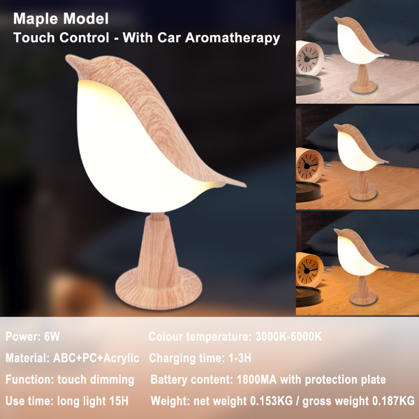 Touch Bird LED Table Lamp Cordless Desk Light 3 Level Brightness 6W USB Charging