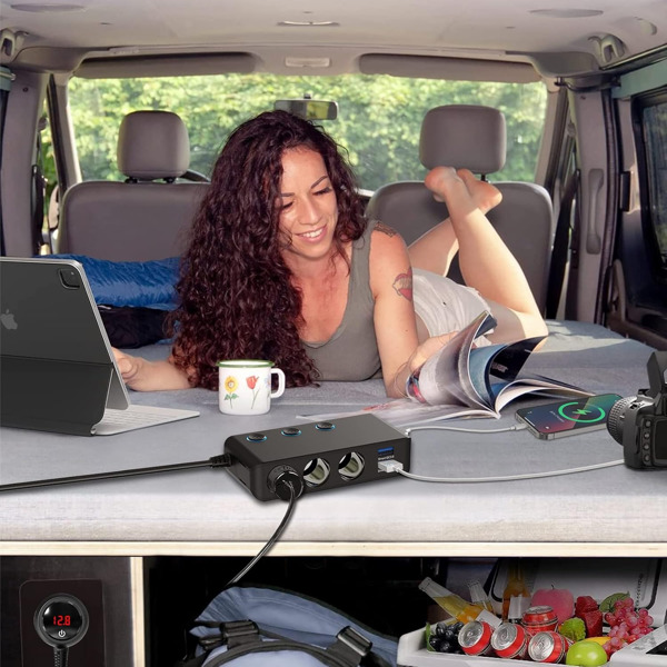 Car Charger Splitter 200W 3 Socket Cigarette Lighter Adapter with PD30W USB-C Multi USB Car Charger DC Outlet