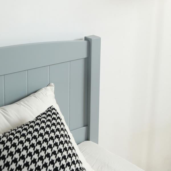 Twin Pine Single-Layer Core Vertical Stripe Full-Board Curved Bed Head With The Same Bed Foot Wooden Bed Grey
