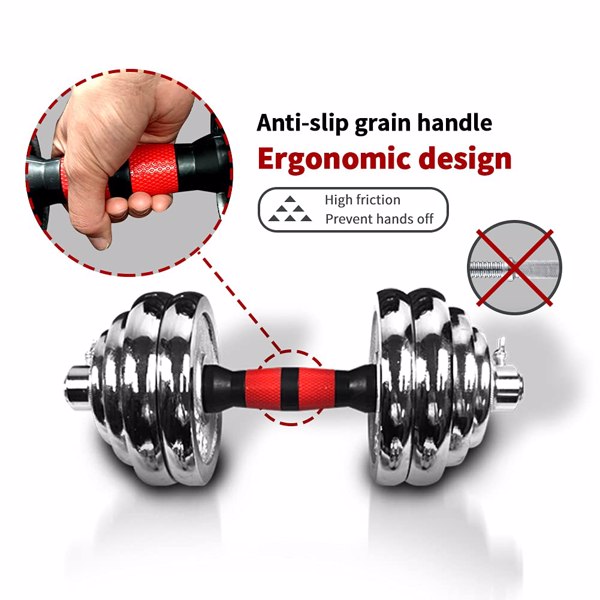 44Lbs Adjustable Dumbbell Set With 3 in 1 Dumbbell Barbell Metal Connecting Rod, Chromed Weights, Hardcover Gift Box, Home Gym Exercise Training Equipment