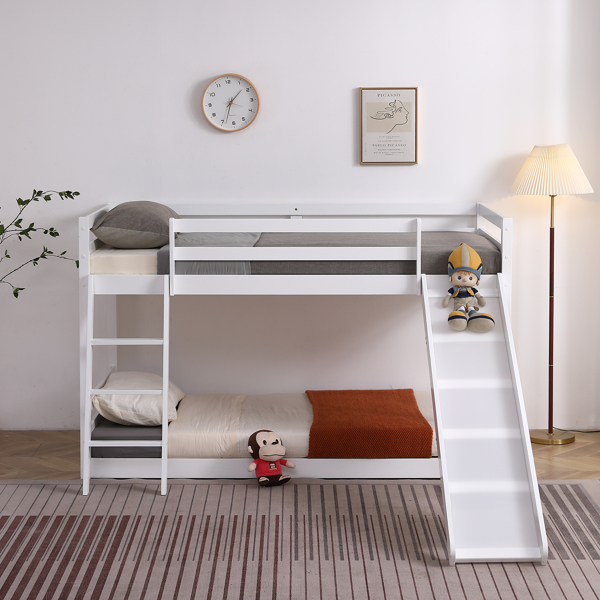 Elevated Cross Guard Rail with Slide Twin Pine Wooden Bed White