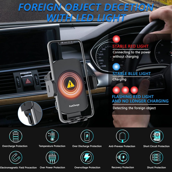 Newest Wireless Car Charger, Fast Charging Phone Holder 3 in 1 Phone Mount Auto Clamping Car Accessories