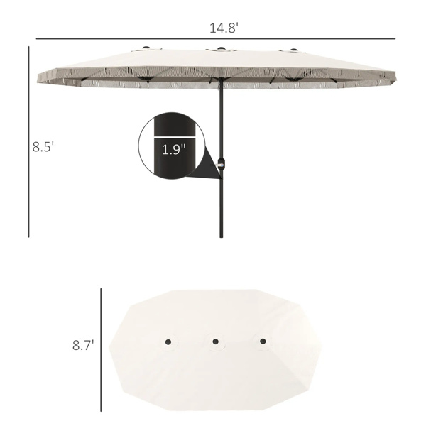 15ft Cream White  Patio Umbrella UPF30+ Outdoor Umbrella with Fringe and Crank Handle