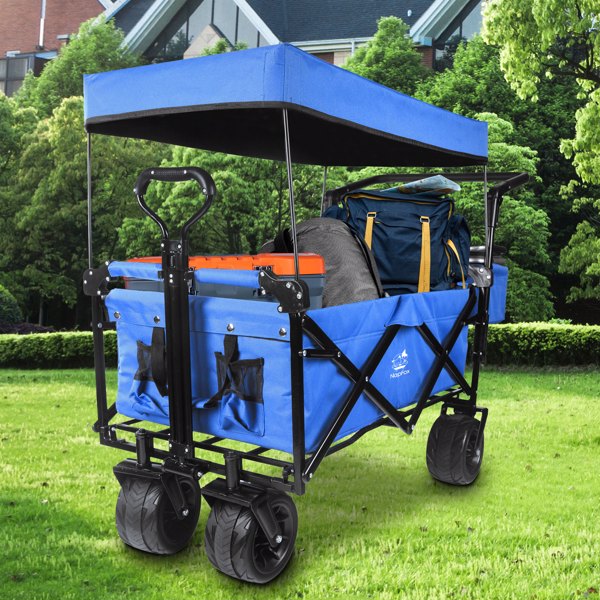 Foldable Wagon with Removable Canopy & Cooler Bag - Heavy Duty Collapsible Wagon Utility Cart with 4