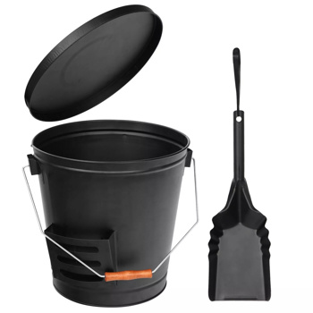 5 Gallon Black Metal Ash Bucket with Shovel Lid Handle For Fire Pits Wood Stove Fireplace