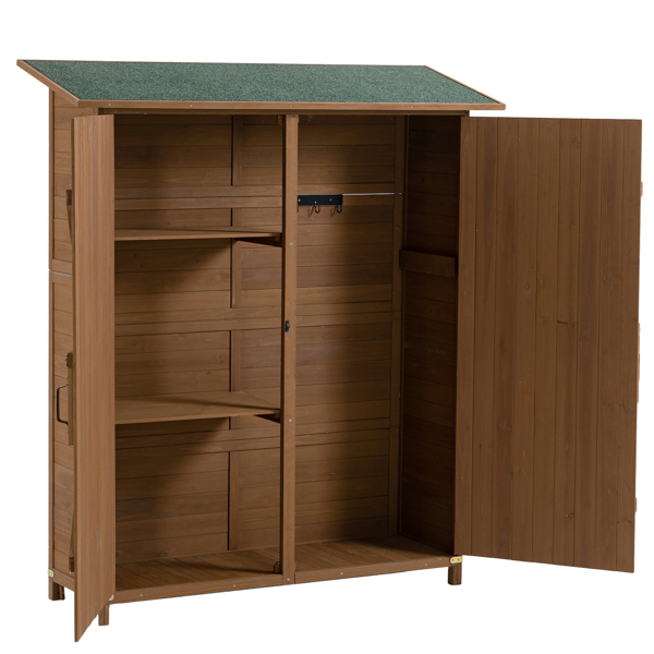 Outdoor Storage Shed with Lockable Door, Wooden Tool Storage Shed with Detachable Shelves and Pitch Roof, Brown