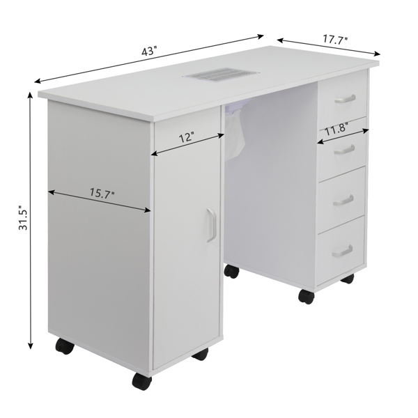 【Same code 64112382】MDF Single Door 4 Drawers With Fan White Nail Table