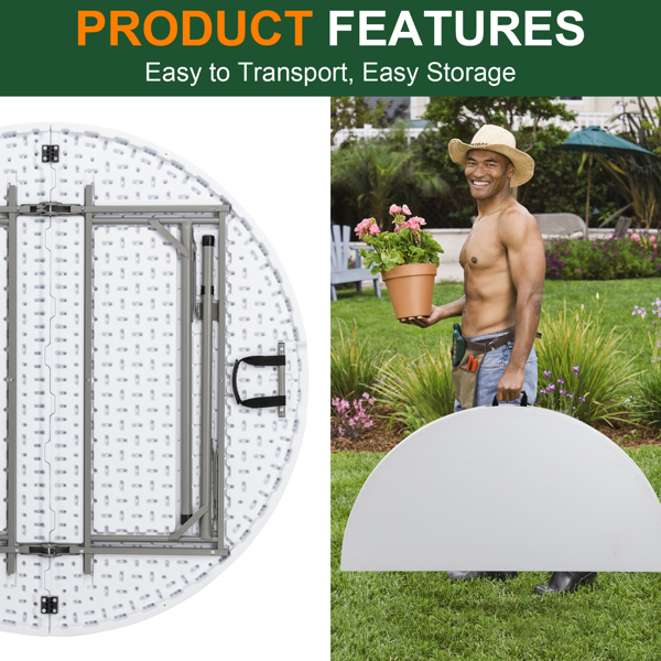【Replace 94515737】48inch Round Folding Table Outdoor Folding Utility Table White