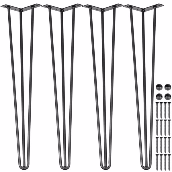 24 Inch Heavy-Duty Hairpin Table Legs 4-Pack - 880 lb Total Capacity (220 lb Each) - 3-Bar Carbon Steel Construction for Dining Table, Long Desk & Chairs - DIY Furniture Legs in Black Matte Finish