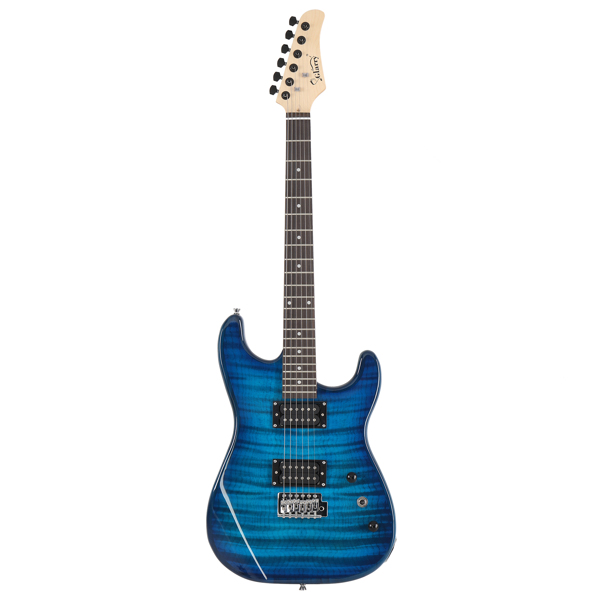 GST Stylish H-H Pickup Tiger Stripe Electric Guitar Kit with 20W AMP Bag Guitar Strap Blue