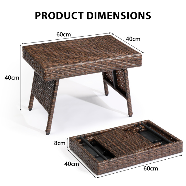 Outdoor Folding Side Table, Patio Rattan Coffee Table with PE Wicker & High-Duty Steel Frame for Garden Courtyard Poolside, Brown