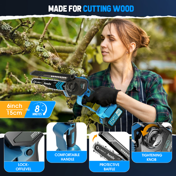 Mini Chainsaw 6 Inch Included 2Pcs Max 4.0Ah Battery, Upgraded Lightweight Handheld Chainsaw with Automatic Oiler, Small Handheld Battery Powered Super Saws for  Courtyard& Garden（FBA delivery)