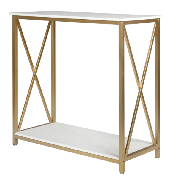 2-Tier Console Table, Gold Sofa Entry Table with White Top and Gold Metal Frame for Home