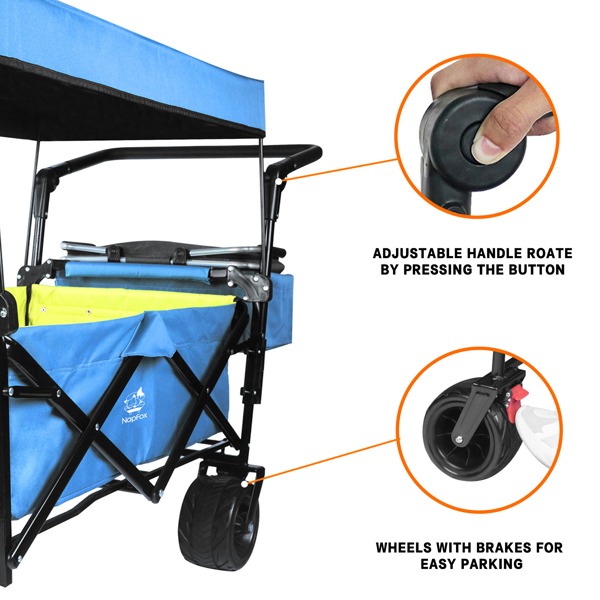 Foldable Wagon with Removable Canopy & Cooler Bag - Heavy Duty Collapsible Wagon Utility Cart with 4