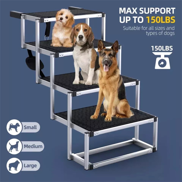  4-step dog staircase, with aluminum folding dog steps for cars