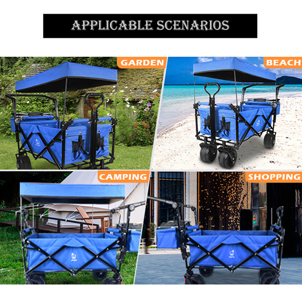 Foldable Wagon with Removable Canopy & Cooler Bag - Heavy Duty Collapsible Wagon Utility Cart with 4