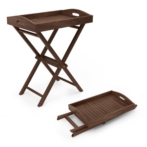Foldable tray rack, solid teak tray table for garden terraces