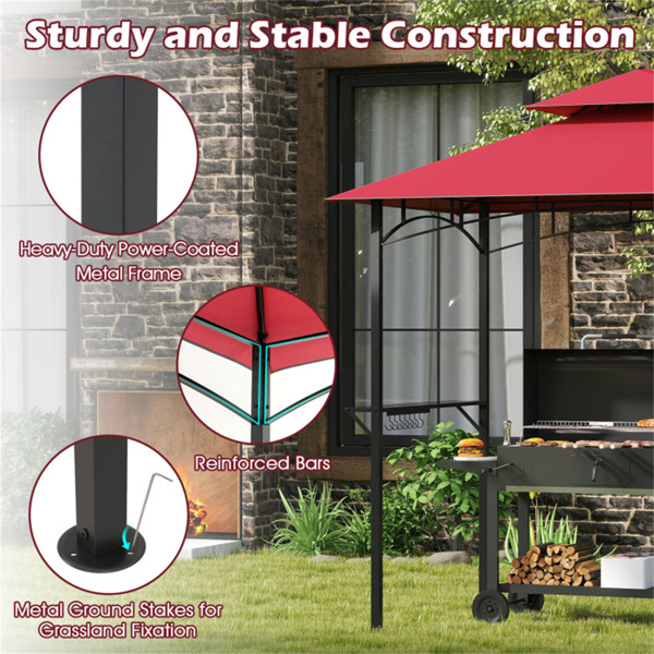  8 x 5 x 8.4 ft Red Outdoor Grill Gazebo Canopy with 2 Shelves 