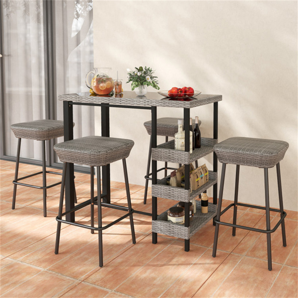 Courtyard Table with Tempered Glass Top Outdoor Bar Table 43.5