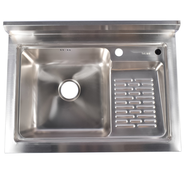 28.3in Stainless Steel Sink, Left Sink, Right Wash, Silver with Water Faucet Free Standing Laundry Sink with Washboard Silver