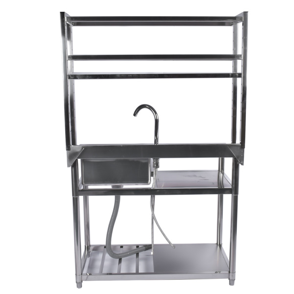 39.4in Stainless Steel Utility Right Sink, Single Bowl Sink for Kitchen, Garage, Right Sink Left Platform Commercial Sink w/ Shelves with Hot and Cold Water Faucet