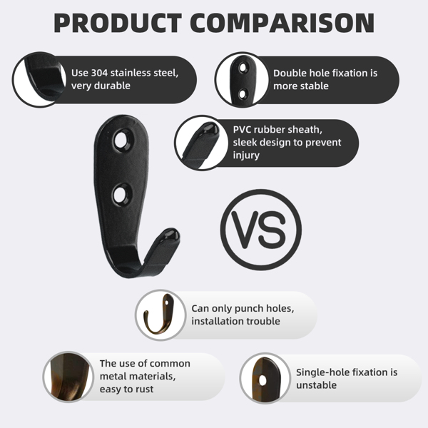 Stainless steel U-shaped hanging hooks for bathroom, bags, living room and kitchen storage, multi-functional hooks