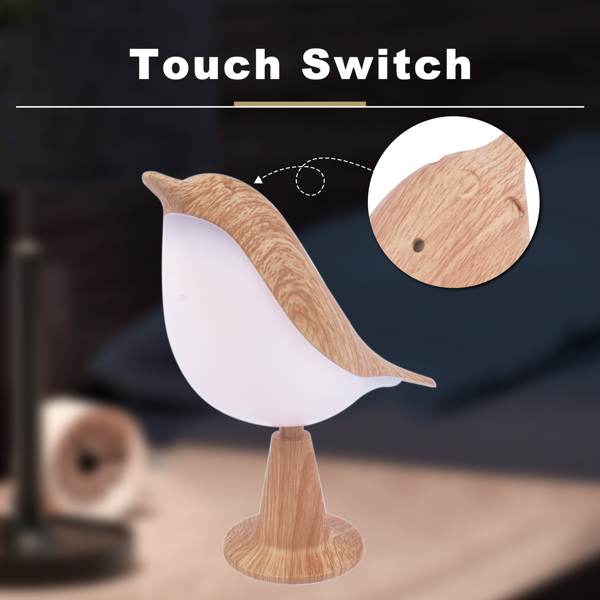 Touch Bird LED Table Lamp Cordless Desk Light 3 Level Brightness 6W USB Charging