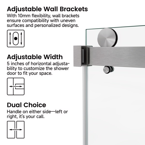 60*66“无框双滑动淋浴门，双淋浴门，3/8”（10mm）SGCC钢化玻璃，不锈钢[周末无法发货+LTL]-3