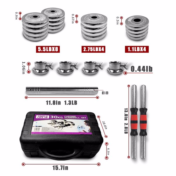 44Lbs Adjustable Dumbbell Set With 3 in 1 Dumbbell Barbell Metal Connecting Rod, Chromed Weights, Hardcover Gift Box, Home Gym Exercise Training Equipment