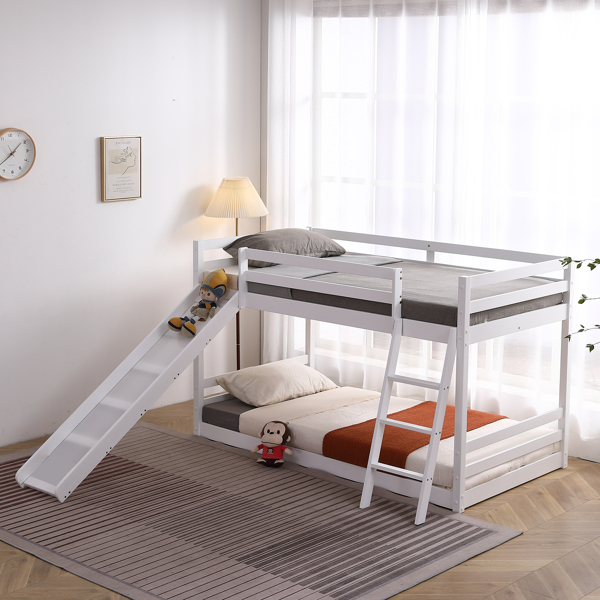 Elevated Cross Guard Rail with Slide Twin Pine Wooden Bed White