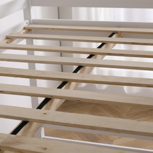 Elevated Cross Guard Rail with Slide Twin Pine Wooden Bed White
