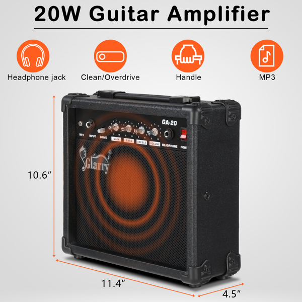 GST Stylish H-H Pickup Tiger Stripe Electric Guitar Kit with 20W AMP Bag Guitar Strap Black