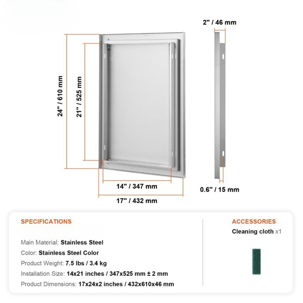 17x24英寸304不锈钢检修门-嵌入式垂直面板，适用于室外厨房烧烤岛、披萨烤箱柜和烧烤台（周末不发货，禁售亚马逊）-7