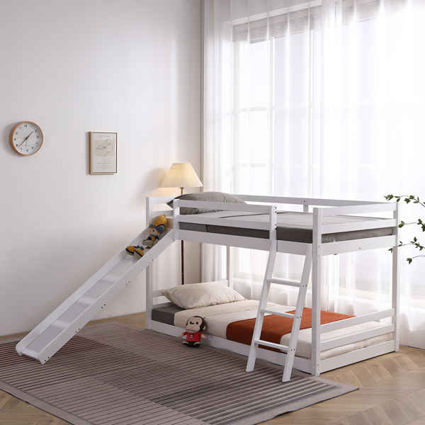 Elevated Cross Guard Rail with Slide Twin Pine Wooden Bed White