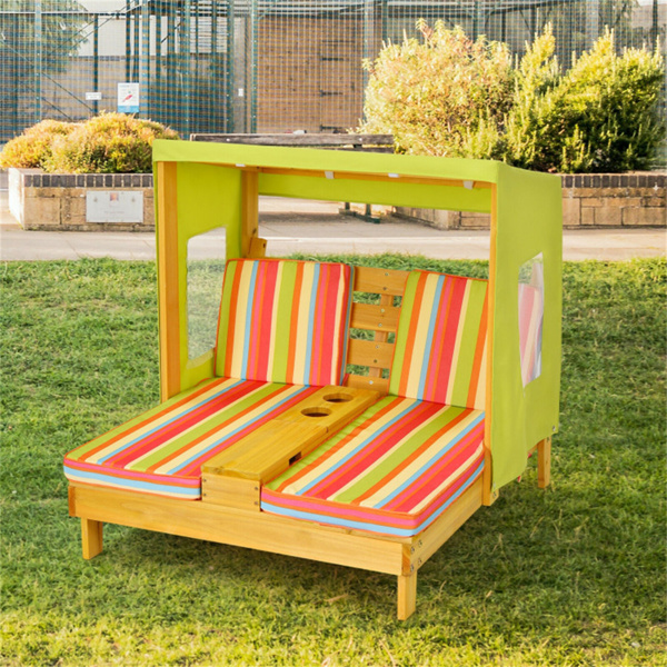 Colorful Kids Patio Lounge Chair with Cup Holders and Awning  