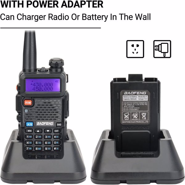  BAOFENG UV-5R Ham Radio Long Range UV 5R Two Way Radio Dual Band 5W  Walkie Talkie Handheld Rechargeable High Power 1800mAh Li-ion Battery and Earpiece（2pcs）