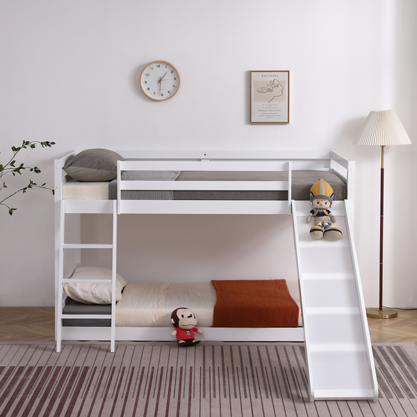 Elevated Cross Guard Rail with Slide Twin Pine Wooden Bed White